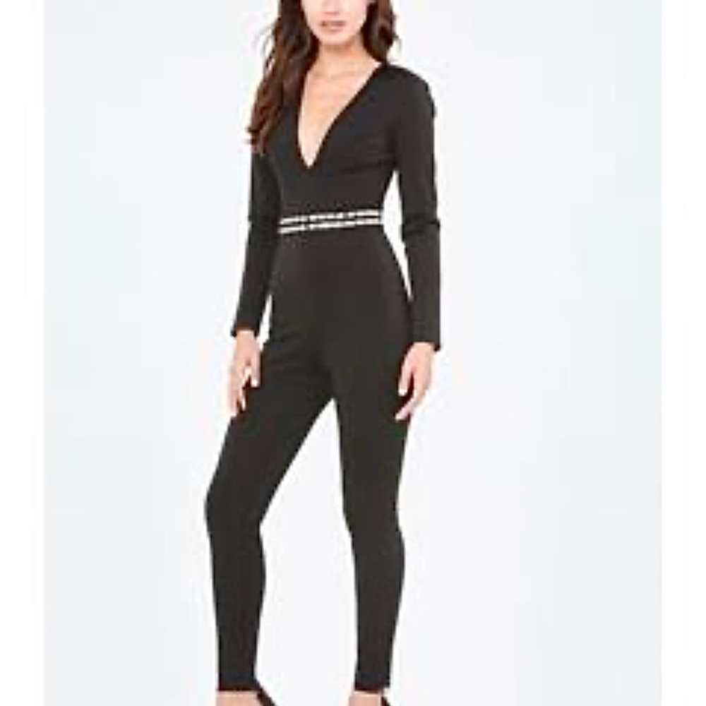 BEBE embellished Black Jumpsuit
